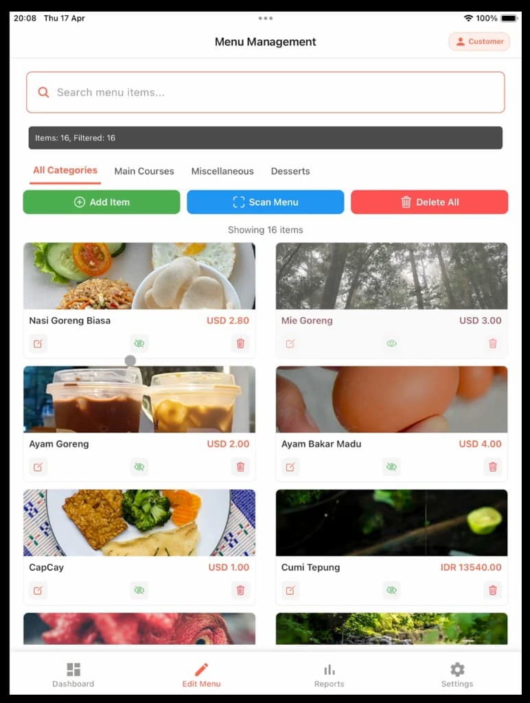 BukuWarung POS: menu management