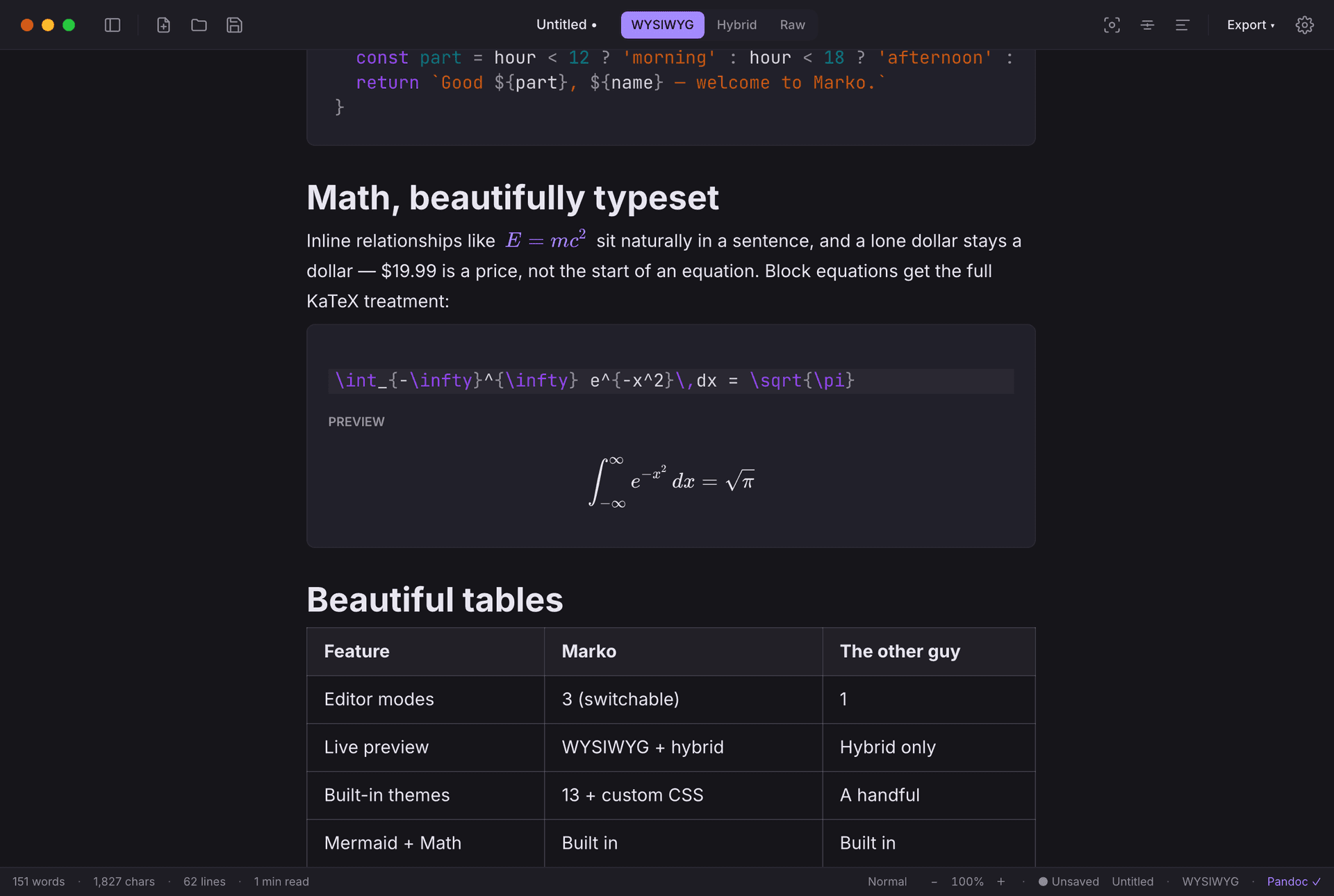 KaTeX math rendered in Marko