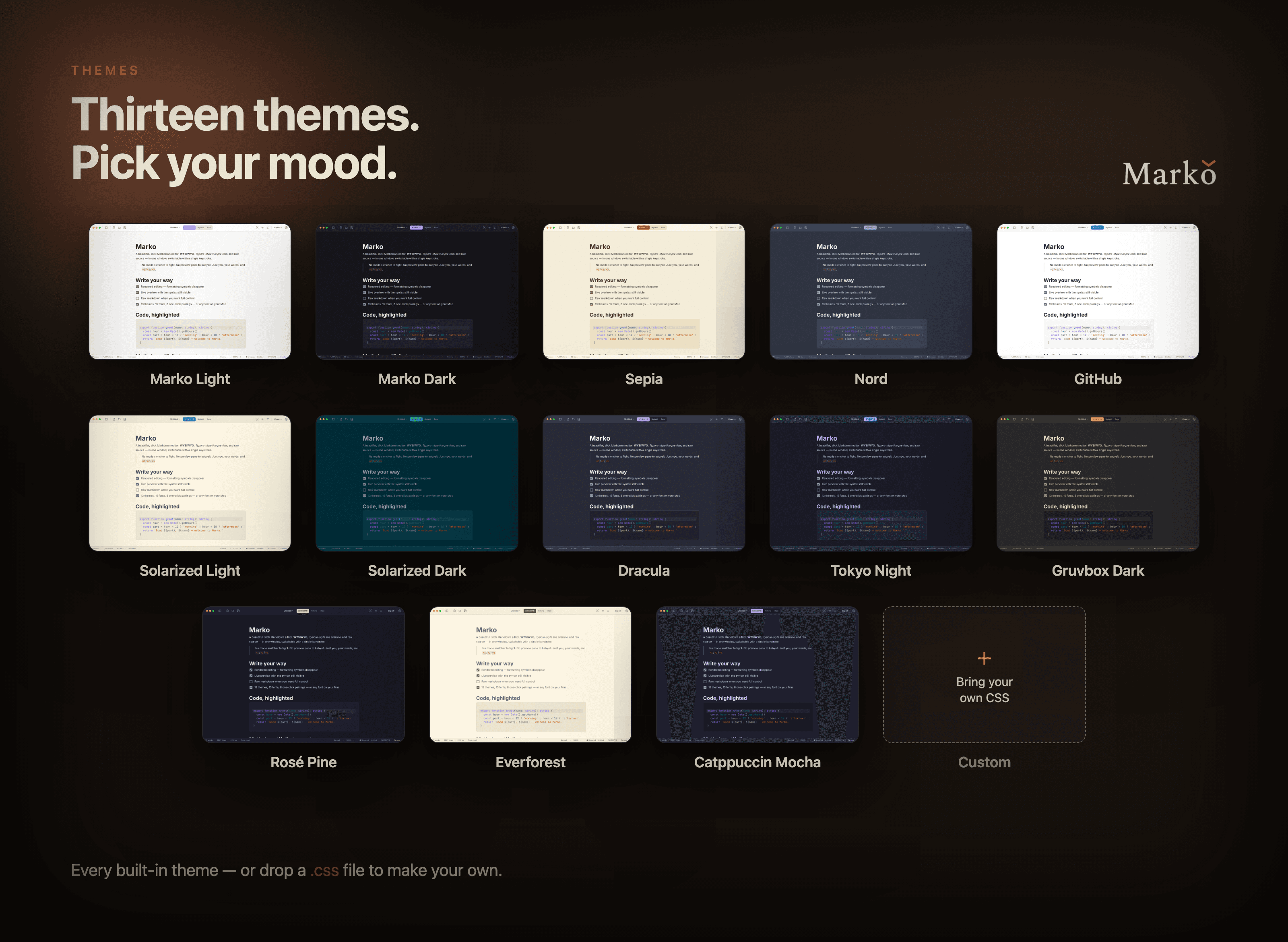 Gallery of Marko built-in themes